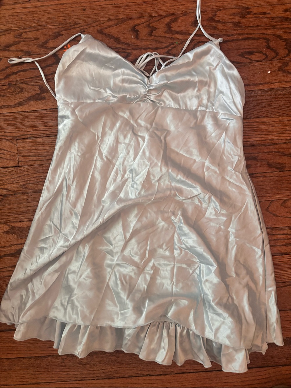 Lucy in the Sky Silver Satin Mini Dress with Ruffle Hem